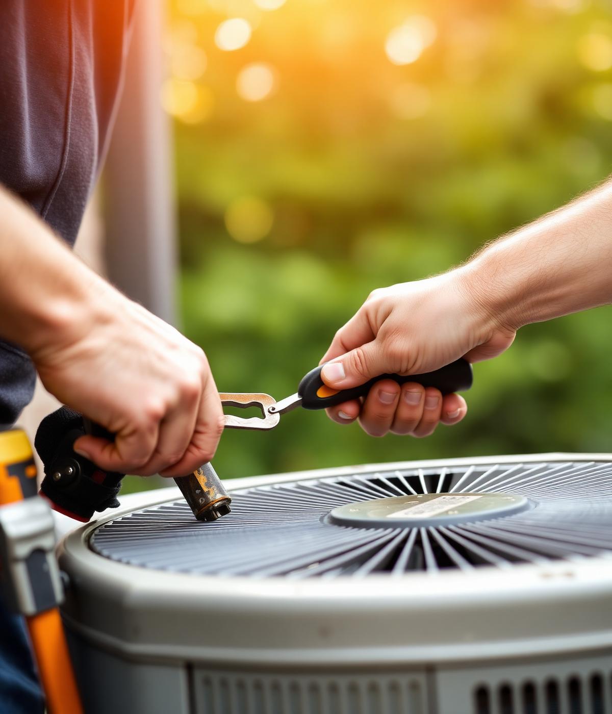 HVAC technician performing hands-on repair